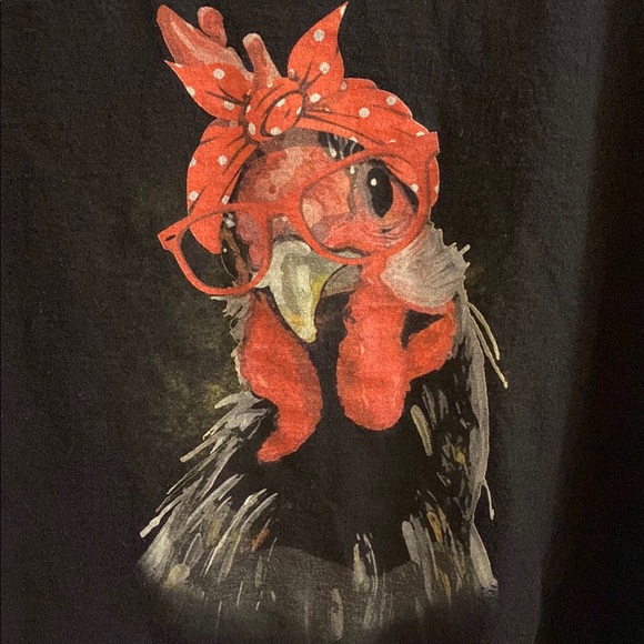 Black T-Shirt with Red Bandana Chicken Print - Picture 4 of 4
